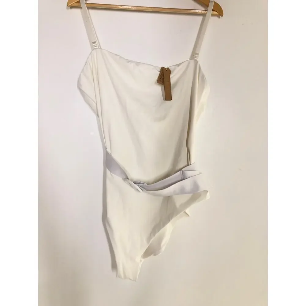 SKIMS Sculpting Swim Strapless One Piece Swimsuit Marble White NWT Size 4X